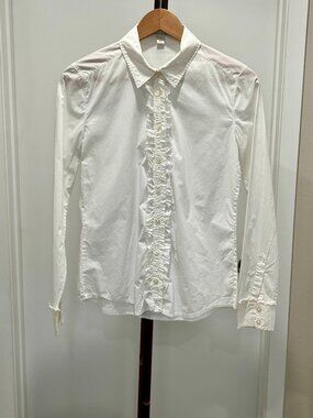 Banana Republic - Long Sleeve Ruffle Placket Button Down Shirt Sz Small - White